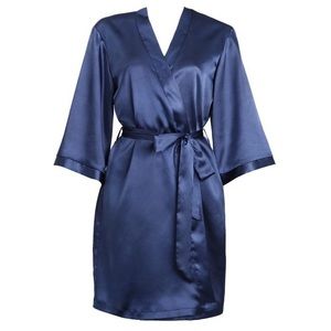 NWOT! Dark Blue Satin Bridal Robe Bridesmaid Dressing Gown Wedding Party Duster